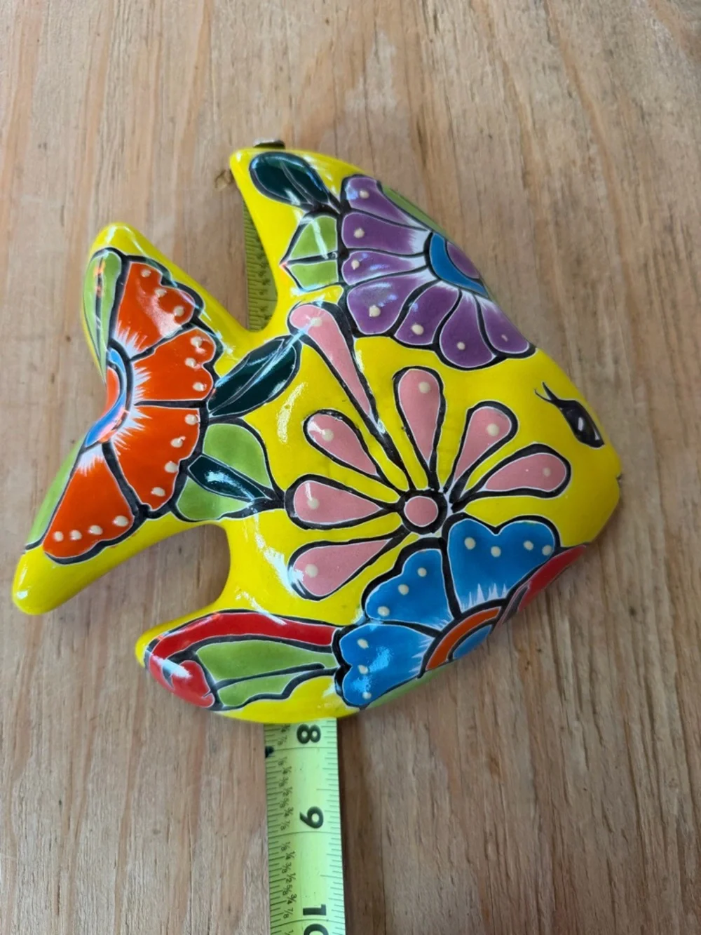 Decorative Yellow Floral Talavera Fish Wall Décor.